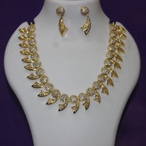 Gold Plated White Stone Necklace Design – 36