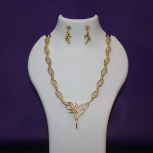 Gold Plated White Stone Necklace Design – 37