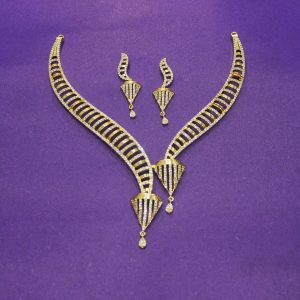 Gold Plated White Stone Necklace Design – 40