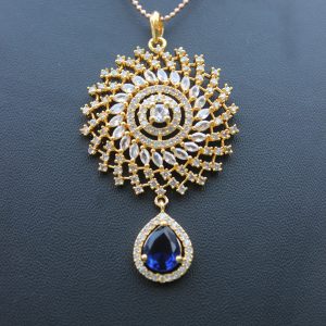 Gold Plated Blue Stone Pendant Set Design – 9