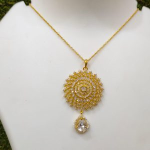 Gold Plated White Stone Pendant Set Design – 16