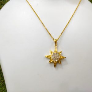 Gold Plated White Stone Star Shape Pendant Set Design – 14